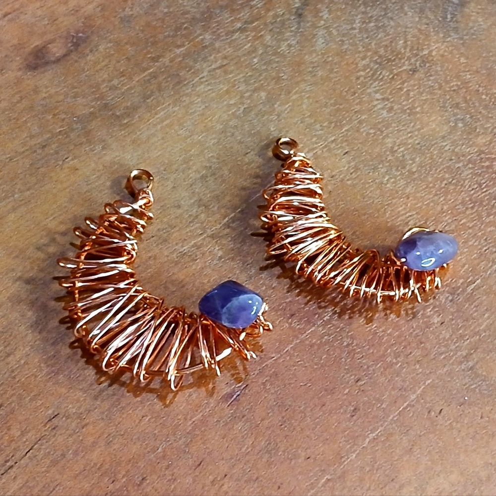 Copper & Amethyst Crescent Moon Pendant, Wire Wrapped, Gemstone Pendant